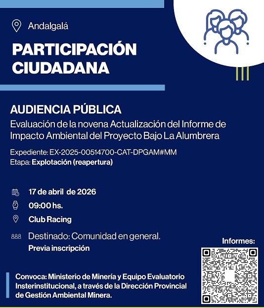 Audiencias públicas en Belén y Andalgalá por la reactivación de Alumbrera